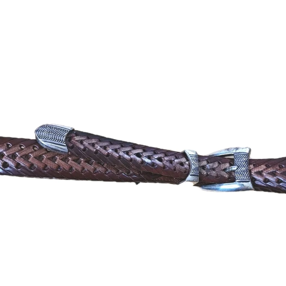 Onyx Brighton Vintage Belt Adult Size 38 Brown Braided Silver Buckle Width 1.5